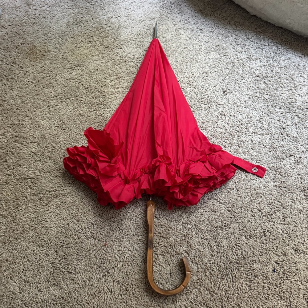 Vintage red ruffled umbrella